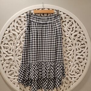 J. Crew Navy and White Checkered Gingham High-Low Skirt, Cottage Chic, Pocket